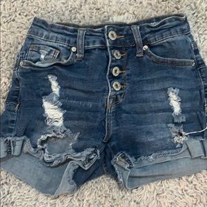 Dark wash high rise shorts